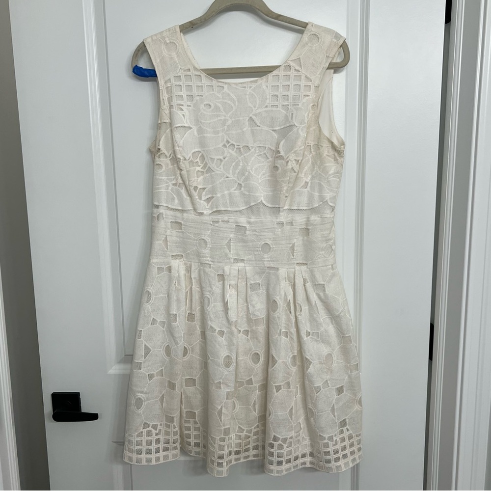 Robbie Bee White Lace Sleeveless Midi Dress, fit & flare, Size 12